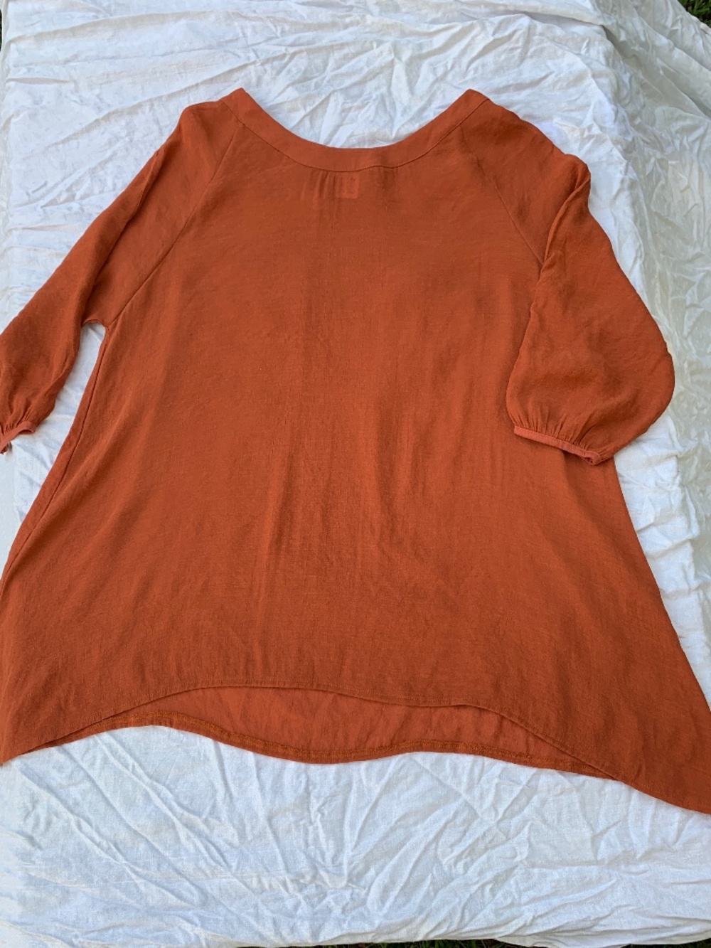 Lightweight orange rayon blend a line caftan relaxed top, sz L, renaissance